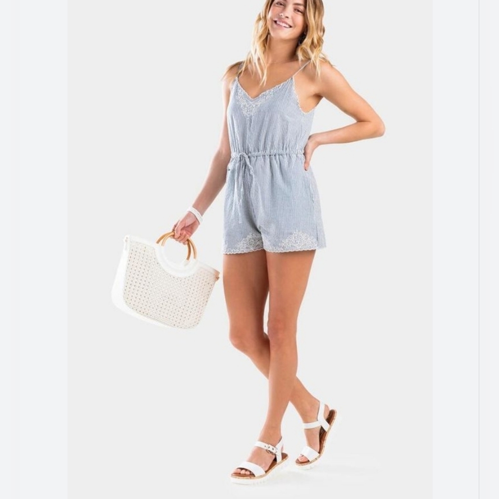 ANGIE Cotton Stripe Lace Romper